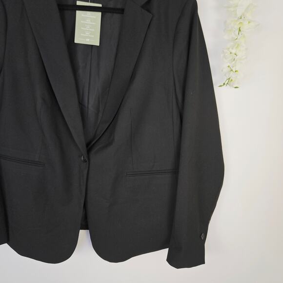 New H&M Black Blazer Womens Size XL One Button Office Chic Career Jacket Capsule - Picture 5 of 11